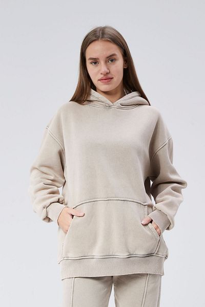 soBasic Ecru Hooded Three Thread Washed Kangaroo Tracksuit Set