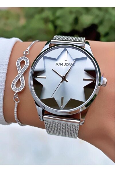 Tom Jones Mrd12206 ساعة يد نسائية فضية اللون مع سوار هدية