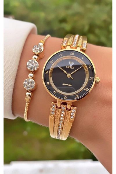 Fiesta Mrd11437 Gold Color Steel Cord and Case Women's Wristwatch Bracelet Gift