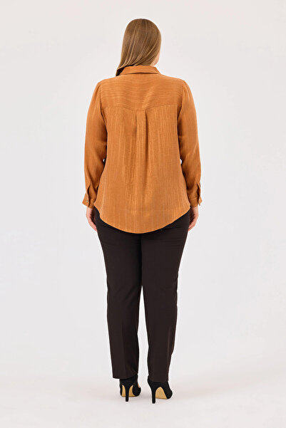 Gala-Xi Galaxi Brick Color Large Size Pleat Detailed Shirt 4027