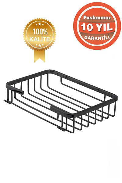 ÇELİK BANYO Stainless Brass Matte Black Single Crown 22X15 cm Shampoo Holder Bathroom Shelf