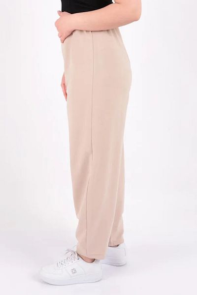 Puane Women's Combed Fabric Elastic Waist Shalwar Beige Trousers 18167