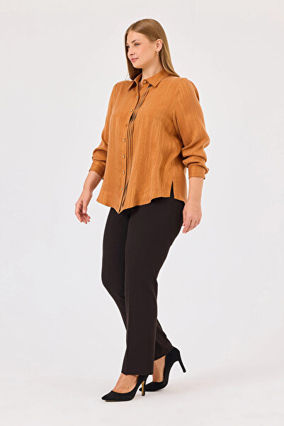 Gala-Xi Galaxi Brick Color Large Size Pleat Detailed Shirt 4027