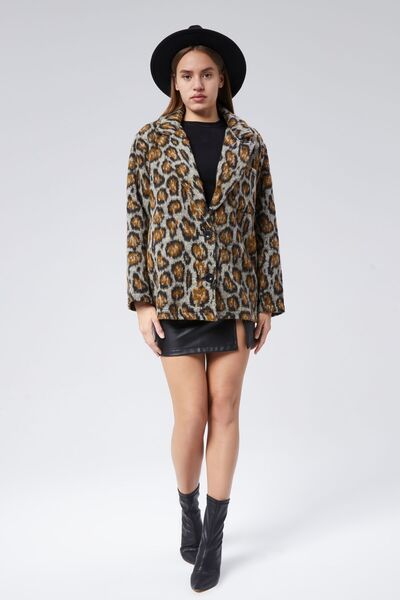 soBasic Блейзер оверсайз з кишенями з леопардовим принтом - STD - Кава