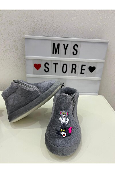Apella Panduf Tom ve Jerry Figürlü Gri Kışlık Rahat Yumuşak Ev Botu Ev Ayakkabısı