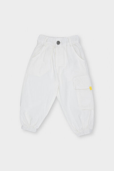 Panço Erkek Bebek Paçası Lastikli Beyaz Pantolon