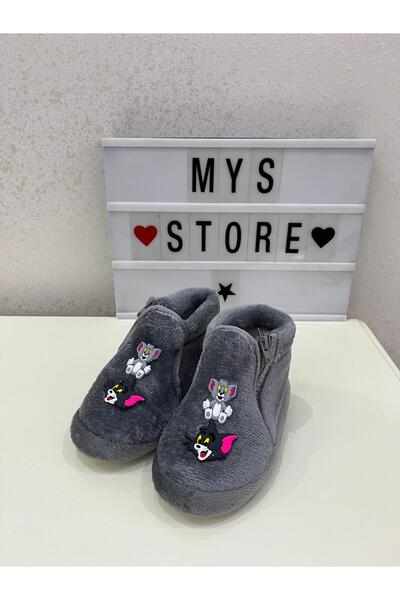 Apella Panduf Tom ve Jerry Figürlü Gri Kışlık Rahat Yumuşak Ev Botu Ev Ayakkabısı