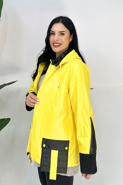 GÖKSEL Yellow Large Size Pocket Detailed Coat