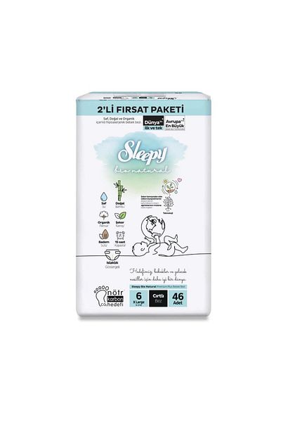 CPU ELEKTRONİK Nessiworld Sleepy Bio Natural - 2-Piece Deal Pack, Size 6, 46 Baby Diapers
