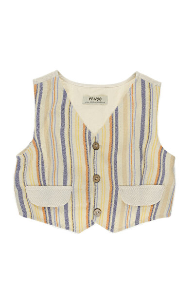Panço Erkek Bebek Çizgi Desenli Ekru Yelek