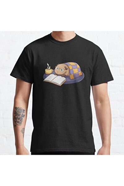 ZOKAWEAR Унисекс тениска с щампа „Морско свинче, четещо книга“ в свободна кройка