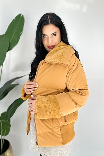 GÖKSEL Plus Size Fur Lined Coat - Brown