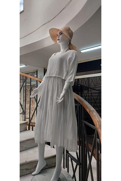 EREN STYLE Φόρεμα ιταλικής μουσελίνας λινό λουράκι - Μπλούζα & Σετ 2 τεμαχίων