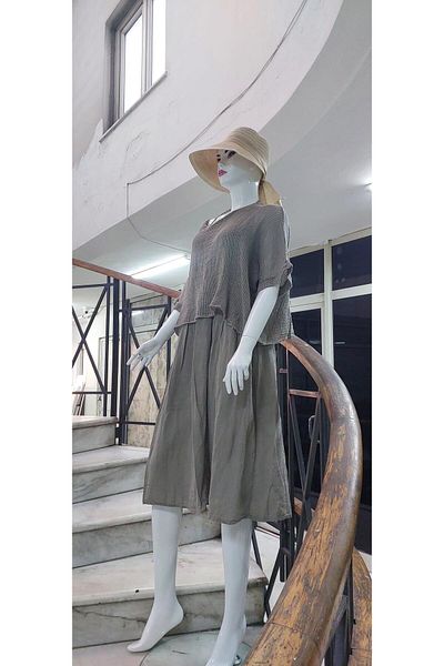 EREN STYLE Ολόσωμο φόρεμα ιταλικής μουσελίνας με επένδυση από διχτυωτό μπλούζα