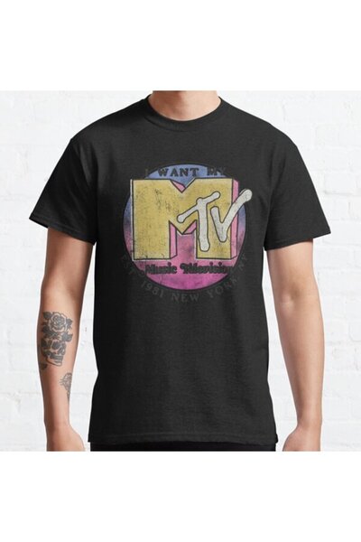 ZOKAWEAR تي شيرت مطبوع عليه شعار Mtv Vintage New York City 1981 للجنسين بتصمي...