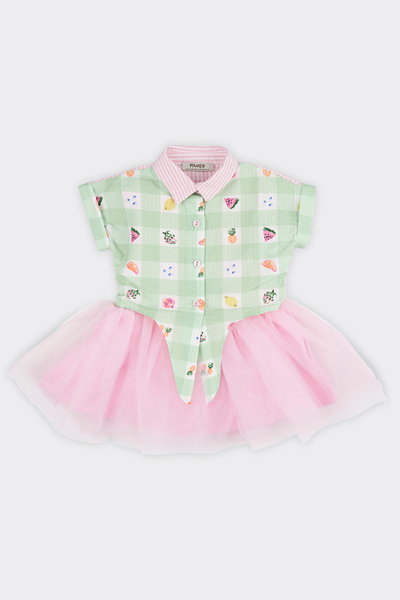 Panço Kız Bebek Meyve Desenli Mint Elbise