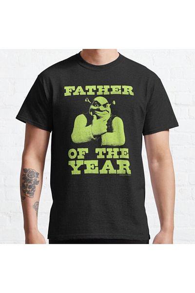 ZOKAWEAR Tricou cu imprimare unisex Shrek de Ziua Tatălui Tatăl Anului cu text îndrăzneț
