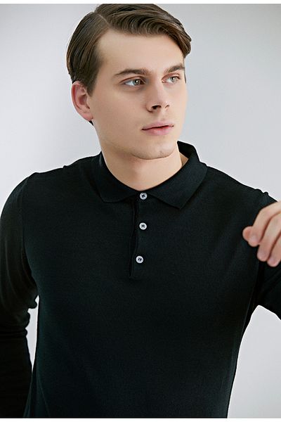 D'S Damat Pulover negru din tricot simplu, cu croiala normală