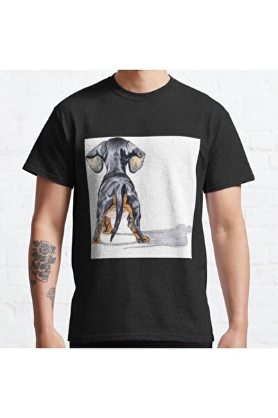 ZOKAWEAR Унисекс тениска с щампа на гърба на кученце дакел с широка кройка