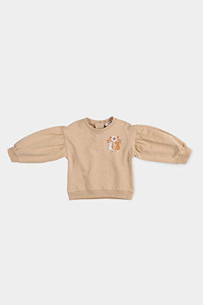 Panço Kız Bebek Baskı Detaylı Bej Sweatshirt