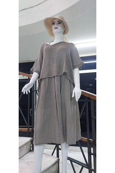 EREN STYLE Ολόσωμο φόρεμα ιταλικής μουσελίνας με επένδυση από διχτυωτό μπλούζα
