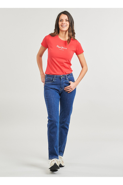 Pepe Jeans Yüksek Bel Düz Paça Regular Straight Koyu Mavi Kadın Denim Pantolon PL204592GX70