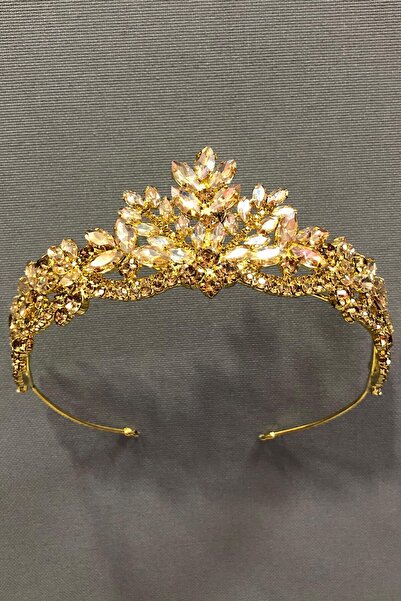 Limelia Henna și coroană de mireasă cu pietre de cristal de culoare aurie în ...