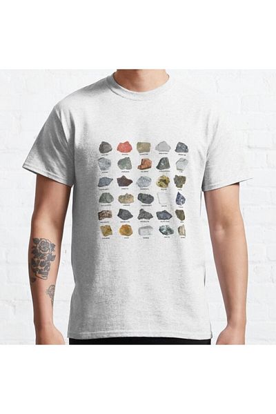 ZOKAWEAR Τυπωμένο μπλουζάκι Loose Fit Unisex Gems And Crystals Ores And Minerals Rock Collecting Chart Design