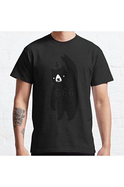 ZOKAWEAR Tricou cu imprimeu unisex cu design metalic cu urs negru, loose fit