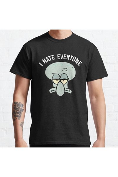 ZOKAWEAR Loose Fit Unisex Μπομπ Σφουγγαράκης Squarepants Squidward Hates Everyone Σχέδιο πορτραίτου εμπριμέ μπλουζάκι