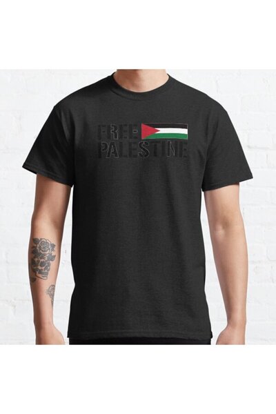 ZOKAWEAR تيشيرت مطبوع بتصميم فضفاض للجنسين من Free Palestine مع علم