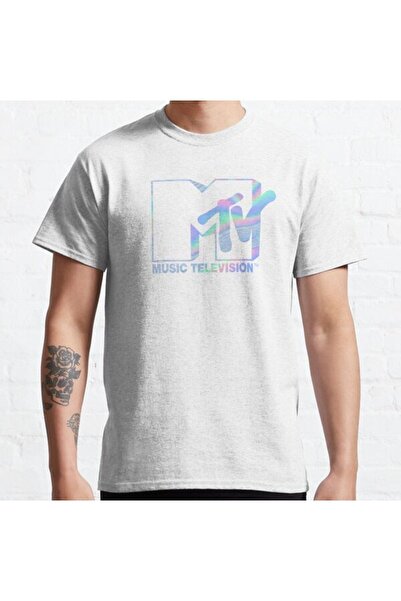 ZOKAWEAR Tricou unisex vintage cu holograf pastel imprimat cu sigla larg - Mtv Music Television