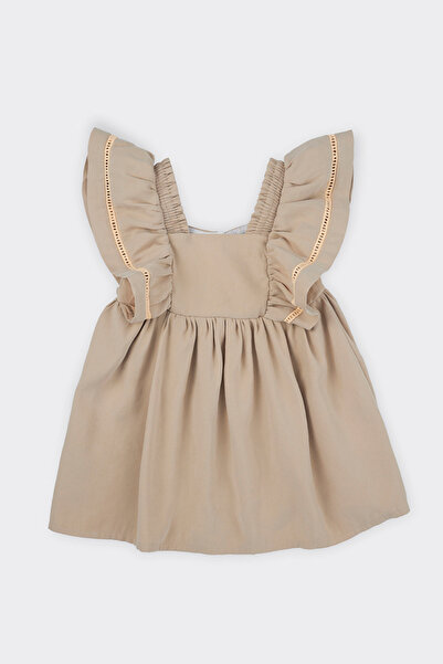 Panço Kız Bebek Kare Yakalı Bej Elbise