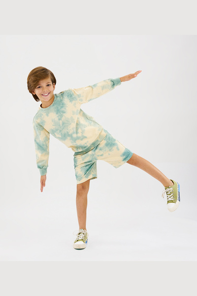 Panço Erkek Çocuk Batik Yıkamalı Yeşil Şort