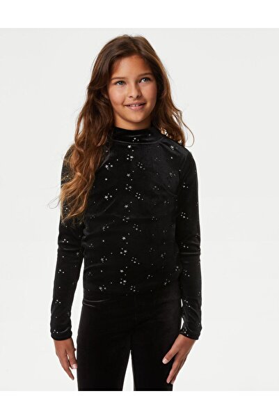Marks & Spencer Yıldız Desenli Uzun Kollu Kadife Bluz (6-16 YAŞ)