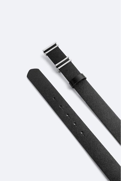 Avva Men's Black 100% Leather Textured Belt A42Y9304
