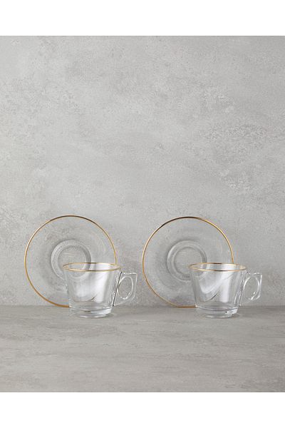 English Home Aria Glass 4 Piese - Set Căni Aurii 195 ml pentru 2 Pers
