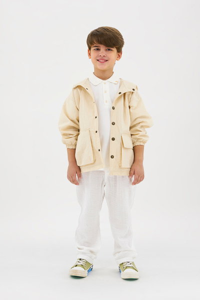 Panço Erkek Çocuk Cep Detaylı Bej Yağmurluk