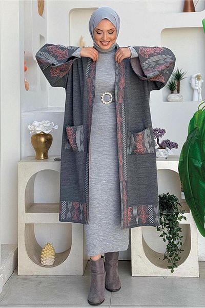 TRENDTESETTÜR Gray Smoked Knitwear Cardigan - Embroidery Detail, Women, t 30021