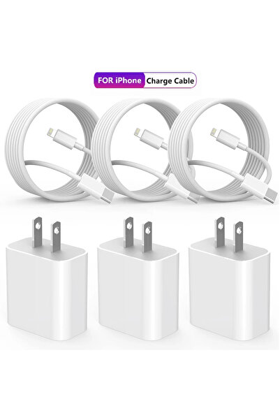 Choice WHITE 3pcs us Charger set 1-3Set 20W US USB C Port Fast Charger For iPhone 14 13 12 11 Pro Max Plus