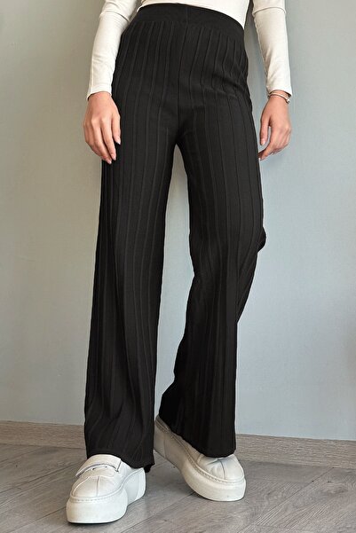 InStyle Kalın Fitilli Siyah Triko Pantolon