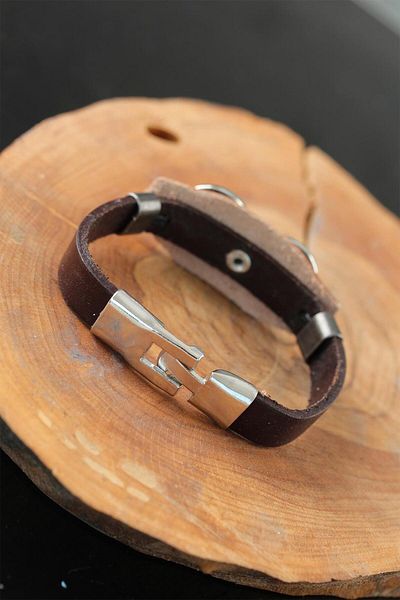 MÇ Plus Brown Leather Men's Bracelet with Infinity Metal Accessory