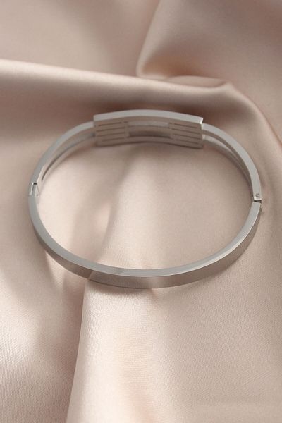 E BULURUM Steel Silver Color Rib Model Handcuff Women's Bracelet