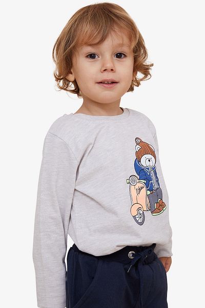 Breeze Boy's Long Sleeve T-Shirt Teddy Bear Printed, Age 2-6, Beige Melange