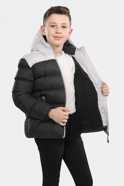 VODENS Boy's Anthracite Pieced Fleece Inside Fur Waterproof Winter Thick Hooded Coat