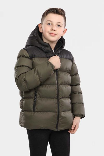 VODENS Boy's Khaki Piece Fleece Inside Fur Waterproof Winter Thick Hooded Coat