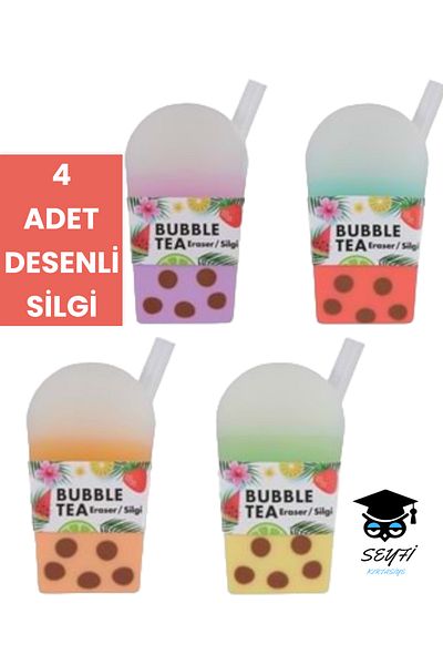 Adel 4 Pieces Patterned Eraser Bubble Tea Adel Domestic Production