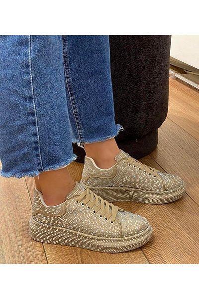 diclepolat Pantofi sport eleganti și confortabili pentru femei Andra Beige Gold Stone