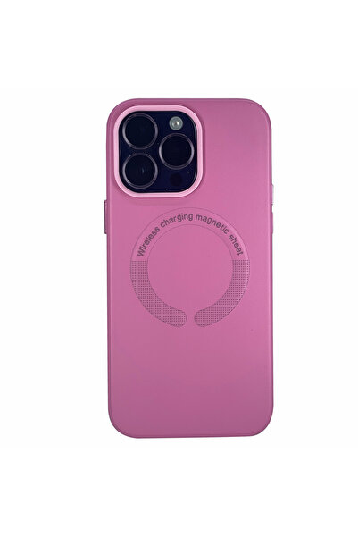 Nettech İphone 14 Pro Uyumlu Deri Magsafe Seri Arka Koruma Kılıf - Pembe