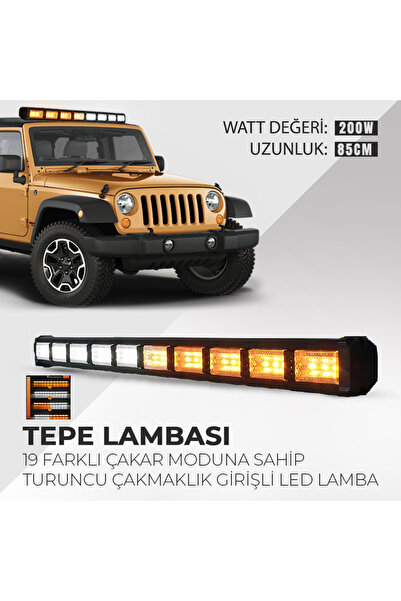 C9 Cama Beyaz Turuncu Led Flaş Çakmaklık Girişli 85 Cm 19 Mod Araç Içi Ön Ark...